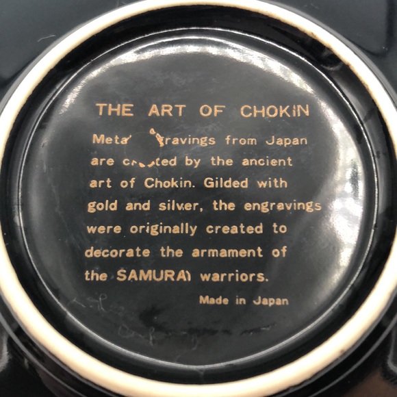 Vintage 24 KT Gold trim Japanese The Art of Chokin Gold & silver Trinket Dish 4" - Picture 3 of 4